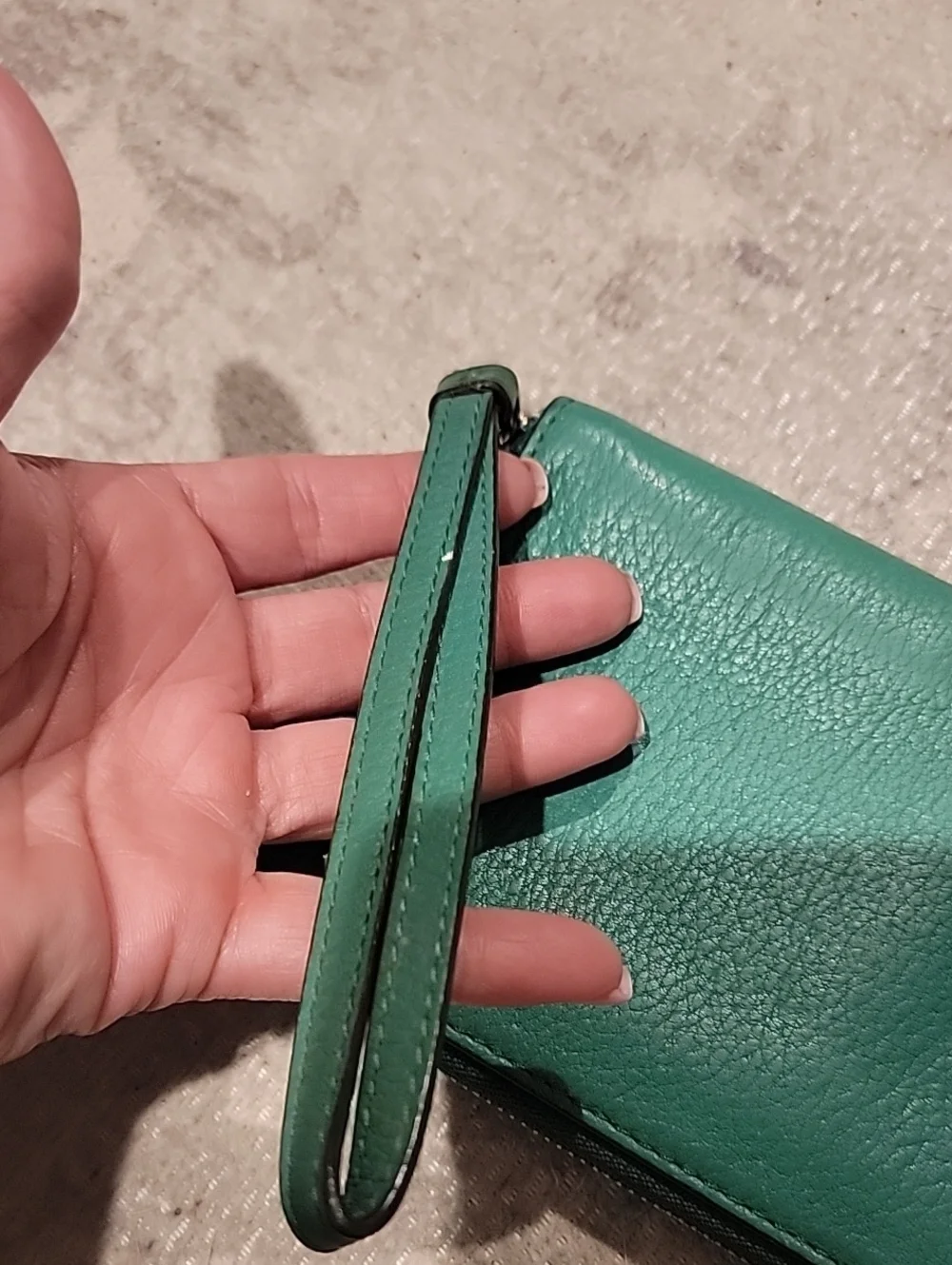 COACH Green Pebble Leather Zip Around Wallet With Wrist Strap